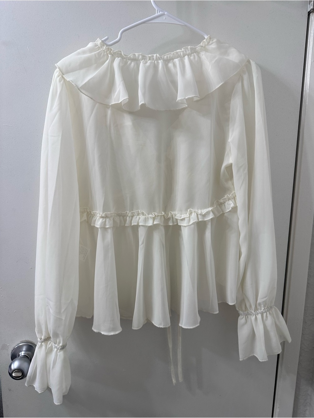 Amazon Cream Ruffle Front Tie Blouse - Picture 4 of 4